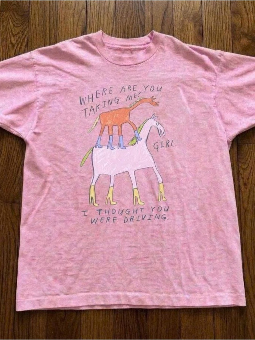 Graphic Pink Short Sleeve Tee with Horse Illustration